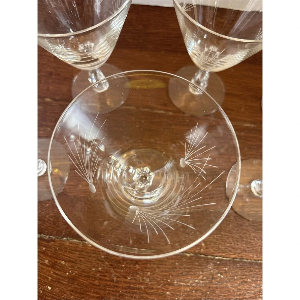 MCM Fostoria Glass Crystal Pine 10 oz Tall Water‎ Wine Goblet Glasses Set Of 6
